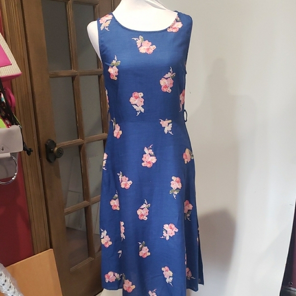 Joules Floral print Blue Sleeveless Dress nwot - Picture 1 of 8
